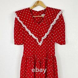 Vintage Diane M. Womens Size 3 /4 Red & White Polka Dot Midi Prairie Style Dress