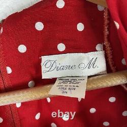 Vintage Diane M. Womens Size 3 /4 Red & White Polka Dot Midi Prairie Style Dress