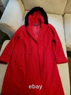 Vintage Donny Brook Long Wool Coat Womens Size 10 Red with Rabbit fur