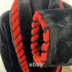 Vintage Donnybrook Coat Woman M Black Faux Fur Elegant Thick Plush Red Trim