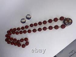 Vintage ESTATE SALE Chinese Carved Cinnabar Bead Necklace 28