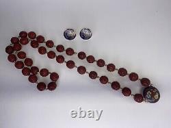 Vintage ESTATE SALE Chinese Carved Cinnabar Bead Necklace 28