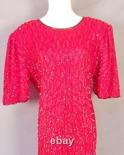 Vintage EUC Laurence Kazar Solid Red Dense Sequin Silk Evening Dress FLAPPER 2X