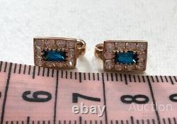 Vintage Earrings 585 14K Red Gold Aquamarine Womens Jewelry Cubic Zirkonia Rare