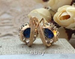 Vintage Earrings Gold 585 14K Ukriane Raspberrie Sapphire Womens Jewelry Soviet