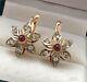 Vintage Earrings Gold 585 14k Ukriane Raspberry Ruby Womens Jewelry Old Soviet