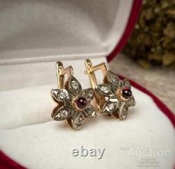 Vintage Earrings Gold 585 14K Ukriane Raspberry ruby Womens Jewelry Old Soviet