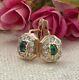 Vintage Earrings Gold 585 14k White Red Emerald Cubic Zirconias Womens Jewelry
