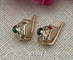 Vintage Earrings Gold 585 14K White Red EMERALD Cubic Zirconias Womens Jewelry