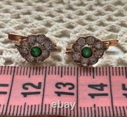 Vintage Earrings White Red Gold 585 14K EMERALD Cubic Zirconias Womens Jewelry