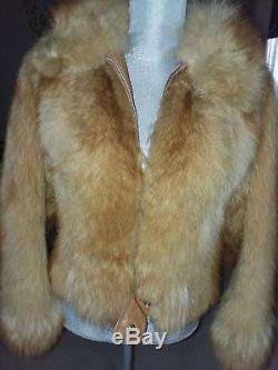 Vintage Echt Pelz Real Fur Red Fox Sz. M Short Coat Jacket Women Genuine Leather