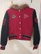Vintage Ecko Red Womens L Red Varsity Jacket Fur Hoodie Rare