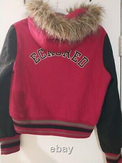 Vintage Ecko Red Womens L Red Varsity Jacket Fur Hoodie RARE