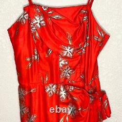 Vintage Elsie Krassas Waikiki Red Floral Sleeveless Midi Dress Medium
