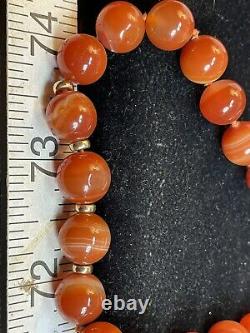 Vintage Estate 14k Gold Red Orange Marbled Carnelian Necklace Beaded Strung