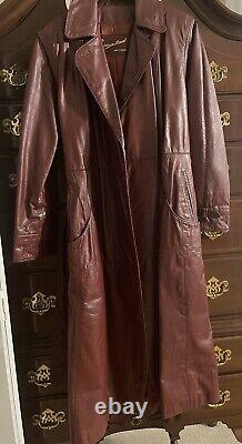 Vintage Etienne Aigner Womens Oxblood Red Leather Button Trench Coat Size 14