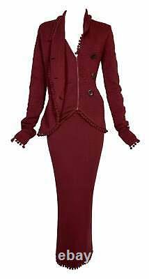 Vintage F/W 1999 Christian Dior John Galliano Red Knit Pom Cardigan & Skirt Set