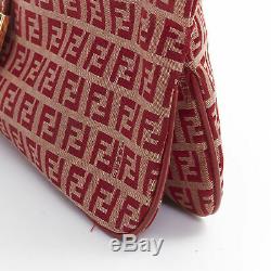 Vintage FENDI 90's red monogram jacquard gold FF buckle flap front shoulder bag