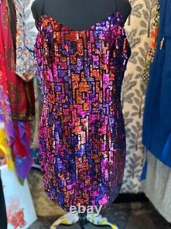 Vintage Flirtations black red purple geometric sequins dress guesstimate medium