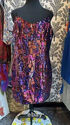 Vintage Flirtations black red purple geometric sequins dress guesstimate medium