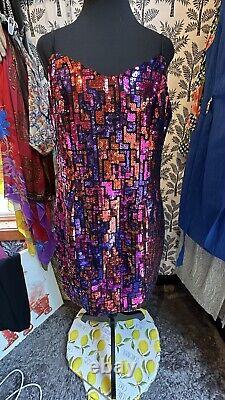 Vintage Flirtations black red purple geometric sequins dress guesstimate medium