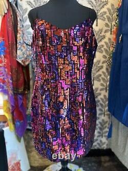 Vintage Flirtations black red purple geometric sequins dress guesstimate medium