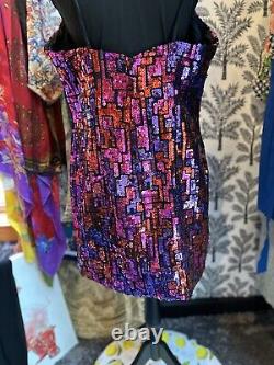 Vintage Flirtations black red purple geometric sequins dress guesstimate medium