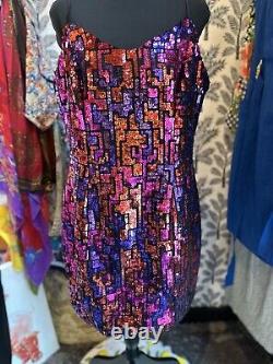 Vintage Flirtations black red purple geometric sequins dress guesstimate medium