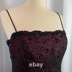 Vintage Formal Dress Size 14 Petite Black Red Floral Glitter Prom Goth 90s Y2K