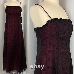 Vintage Formal Dress Size 14 Petite Black Red Floral Glitter Prom Goth 90s Y2K