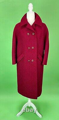 Vintage Frank Jelleff Red Wool Boucle Coat with Raglan Sleeves Size Large
