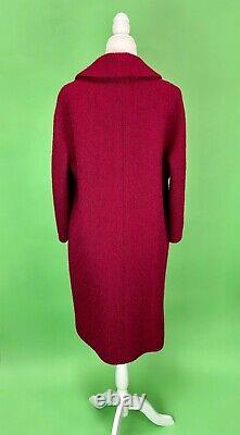 Vintage Frank Jelleff Red Wool Boucle Coat with Raglan Sleeves Size Large