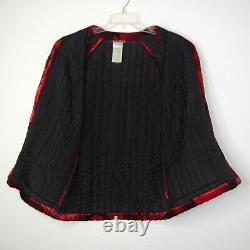 Vintage French CHACOK Red Black Velvet Quilt-Lined Oversized Jacket Size 0 Med