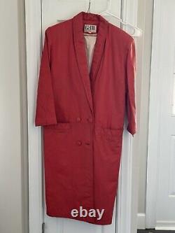 Vintage G-III Red Leather Long Trench Coat Size S Recently Professional Cleaned