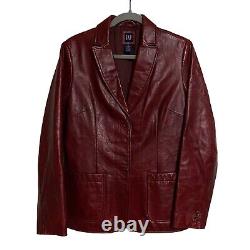 Vintage GAP Womens Leather Jacket Blazer Oxblood Red Size Medium Y2K 2000