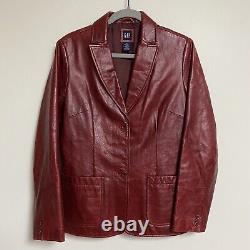 Vintage GAP Womens Leather Jacket Blazer Oxblood Red Size Medium Y2K 2000