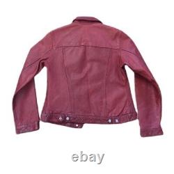 Vintage GAP Womens Leather Jacket Trucker Moto Biker Candy Apple Red Y2K XS EUC