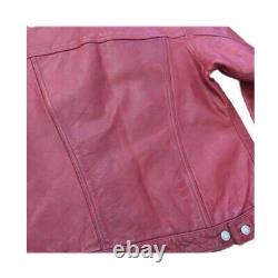 Vintage GAP Womens Leather Jacket Trucker Moto Biker Candy Apple Red Y2K XS EUC