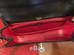 Vintage GUCCI Black Leather Green Red Web Horsebit Shoulder Handbag WithDust Bag