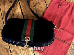 Vintage GUCCI Black Leather Red Green Web Horesebit Shoulder Hand Bag With Dust