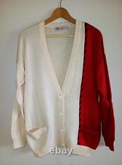Vintage GUCCI Cream & Red Wool Sweater Cardigan Size 12 70s/80s G. Gucci Italy