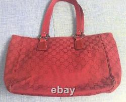 Vintage GUCCI GG Web Monogram Red Canvas Leather Handbag