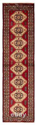 Vintage Geometric Hand-Knotted Carpet 2'6 x 9'2 Traditional Wool Rug