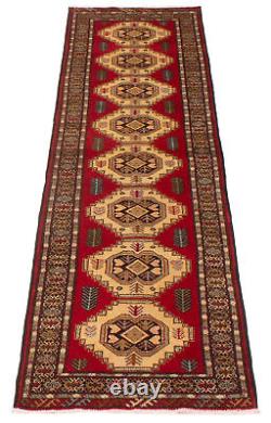 Vintage Geometric Hand-Knotted Carpet 2'6 x 9'2 Traditional Wool Rug