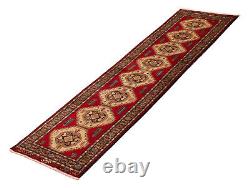 Vintage Geometric Hand-Knotted Carpet 2'6 x 9'2 Traditional Wool Rug