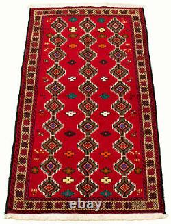 Vintage Geometric Hand-Knotted Carpet 3'2 x 5'10 Traditional Wool Rug