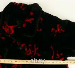 Vintage Giorgio Parnucci Womens Black Red Japanese Letters Faux Fur Coat Large