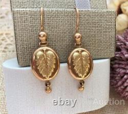 Vintage Gold 583 14K Earrings Soviet Leaf Women's USSR Jewelry Star Old Rare