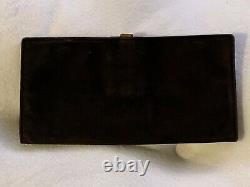 Vintage Gucci Black Suede with Red Leather Interior Gold Hand Clasp Clutch Wallet