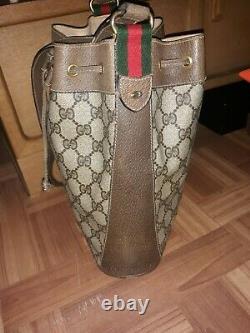 Vintage Gucci Bucket Bag red green stripe monogram tote purse